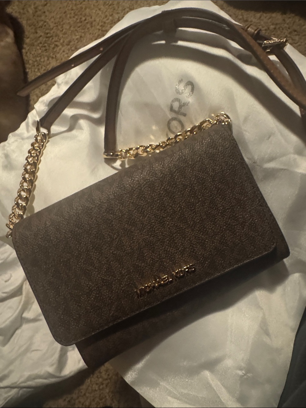 Michael Kors Chocolate Brown Chain Crossbody Bag